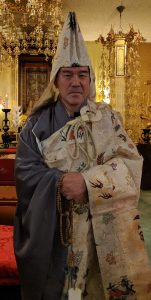 Ven. Kenjo Igarashi in a special robe for the Nichiren Memorial service